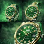 Luxury Rolex Style Watch for Men - Green, White, Golden - In Pakistan.