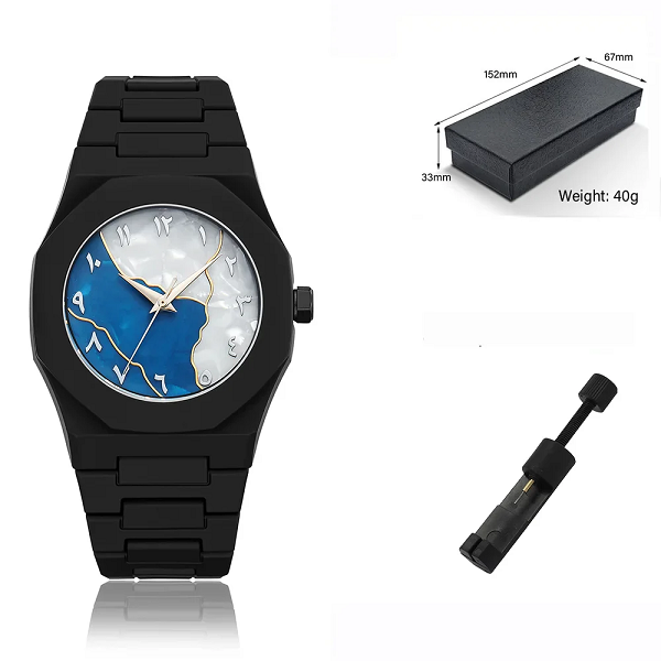 Fabric Arabic Aura Blue White Dial Watch for Men & Boys | Stylish Pakistani Watch.