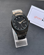 Steel Arabic Aura Watch - Black Dial Islamic Style Watch for Men.