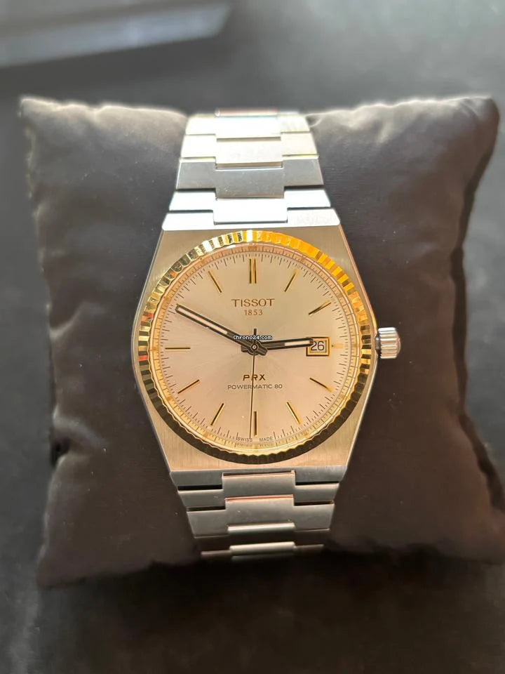 Tissot Steel Watch for Men - Light Brown Dial, Stainless Steel Strap.