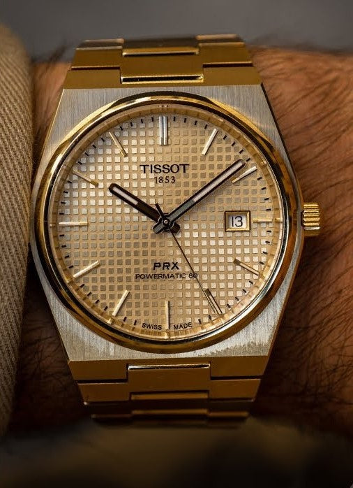 Tissot Steel Watch for Men - Light Brown Dial, Stainless Steel Strap.